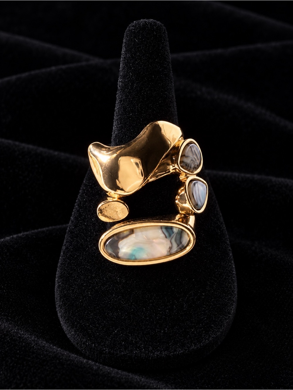 Set of Three Gold Rings with Faux Abalone Inlay Statement Rings Size 9